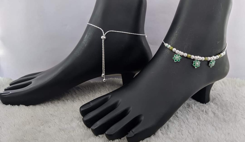 Silver Flower Beads Anklet